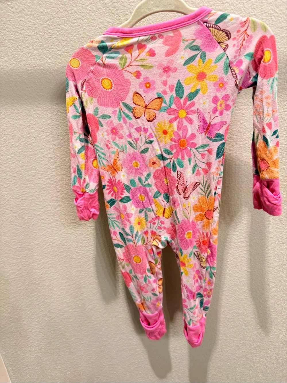 Little Sleepies Pink Floral & Butterfly Zip Footed Pajamas
